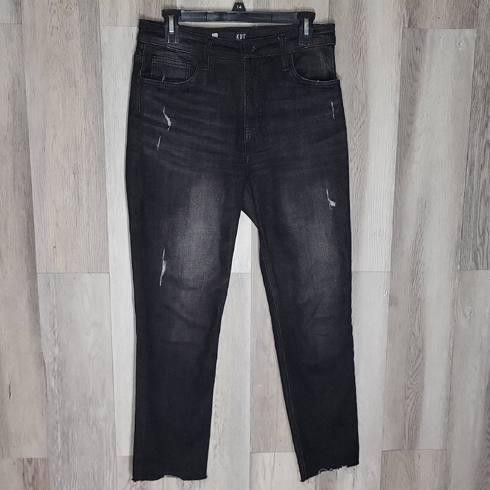 Kut from the Kloth‎ Rachael FAB AB Mom Jean 4 Black High Rise Distressed Raw Hem